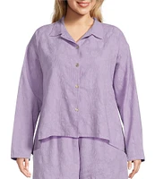 Bryn Walker Plus Size Jacquard Floral Textured Notch Collar 3/4 Sleeve Oversized Button Front Shirt