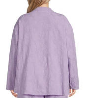 Bryn Walker Plus Size Jacquard Floral Textured Notch Collar 3/4 Sleeve Oversized Button Front Shirt