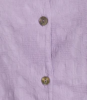 Bryn Walker Plus Size Jacquard Floral Textured Notch Collar 3/4 Sleeve Oversized Button Front Shirt