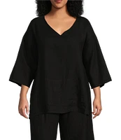 Bryn Walker Plus Size Judy Light Linen V-Neck 3/4 Sleeve Oversized Tunic
