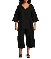 Bryn Walker Plus Size Judy Light Linen V-Neck 3/4 Sleeve Oversized Tunic