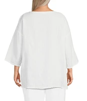 Bryn Walker Plus Size Judy Light Linen V-Neck 3/4 Sleeve Oversized Tunic