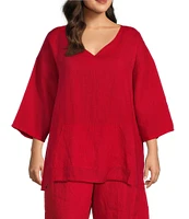Bryn Walker Plus Size Judy Light Linen V-Neck 3/4 Sleeve Oversized Tunic