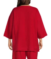 Bryn Walker Plus Size Judy Light Linen V-Neck 3/4 Sleeve Oversized Tunic