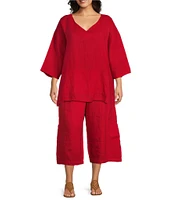 Bryn Walker Plus Size Judy Light Linen V-Neck 3/4 Sleeve Oversized Tunic
