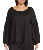 Bryn Walker Plus Size Knit Round Neck Long Sleeve Oversized Coordinating Lantern Shirt