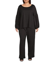 Bryn Walker Plus Size Knit Round Neck Long Sleeve Oversized Coordinating Lantern Shirt