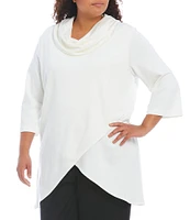 Bryn Walker Plus Size Lavinia Knit Jersey Cowl Neck 3/4 Sleeve Crossover Hem Tunic