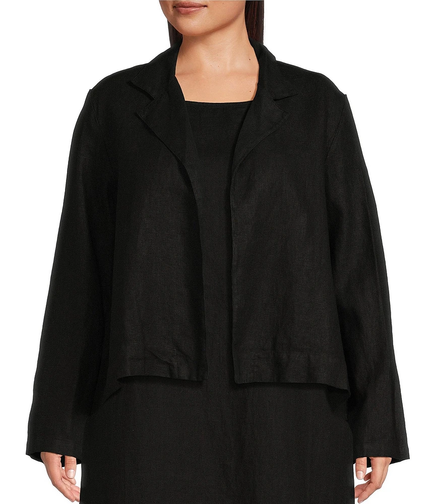 Bryn Walker Plus Size Lewis Heavy Linen Round Notch Lapel Neck Long Sleeve Open Front Jacket