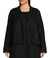 Bryn Walker Plus Size Lewis Heavy Linen Round Notch Lapel Neck Long Sleeve Open Front Jacket
