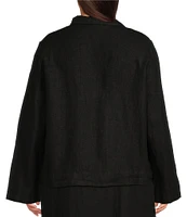 Bryn Walker Plus Size Lewis Heavy Linen Round Notch Lapel Neck Long Sleeve Open Front Jacket
