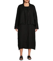 Bryn Walker Plus Size Lewis Heavy Linen Round Notch Lapel Neck Long Sleeve Open Front Jacket