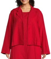Bryn Walker Plus Size Lewis Heavy Linen Round Notch Lapel Neck Long Sleeve Open Front Jacket