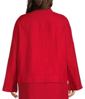 Bryn Walker Plus Size Lewis Heavy Linen Round Notch Lapel Neck Long Sleeve Open Front Jacket