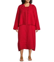Bryn Walker Plus Size Lewis Heavy Linen Round Notch Lapel Neck Long Sleeve Open Front Jacket