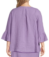 Bryn Walker Plus Size Light Linen Fran Round Neck 3/4 Ruffle Bell Sleeve Hi-Low Hem Shirt