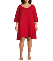 Bryn Walker Plus Size Light Linen Hopper Scoop Neck Elbow Sleeve Pocketed Shift Dress