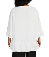 Bryn Walker Plus Size Light Linen Layla V-Neck 3/4 Ruffle Bell Sleeve Hi-Low Hem Oversized Tunic