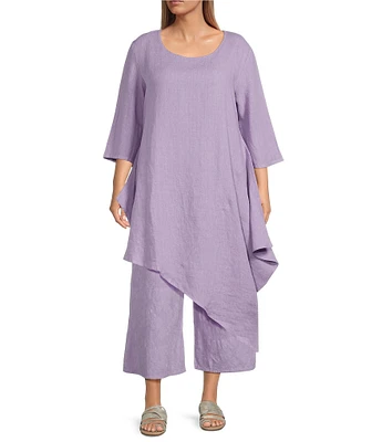 Bryn Walker Plus Size Light Linen Naida Round Neck 3/4 Sleeve Asymmetric Hem Tunic