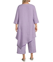 Bryn Walker Plus Size Light Linen Naida Round Neck 3/4 Sleeve Asymmetric Hem Tunic