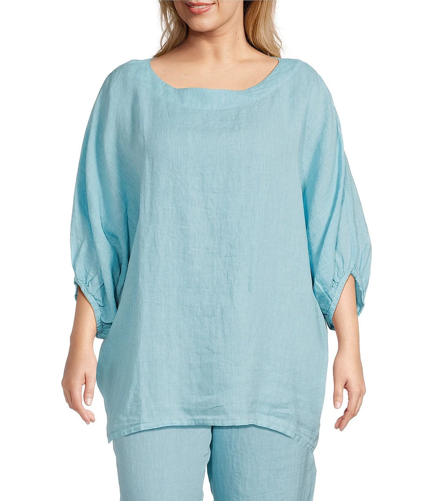 Bryn Walker Plus Size Light Linen Round Neck Elbow Dolman Sleeve Tunic