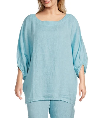 Bryn Walker Plus Size Light Linen Round Neck Elbow Dolman Sleeve Tunic