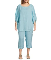Bryn Walker Plus Size Light Linen Round Neck Elbow Dolman Sleeve Tunic