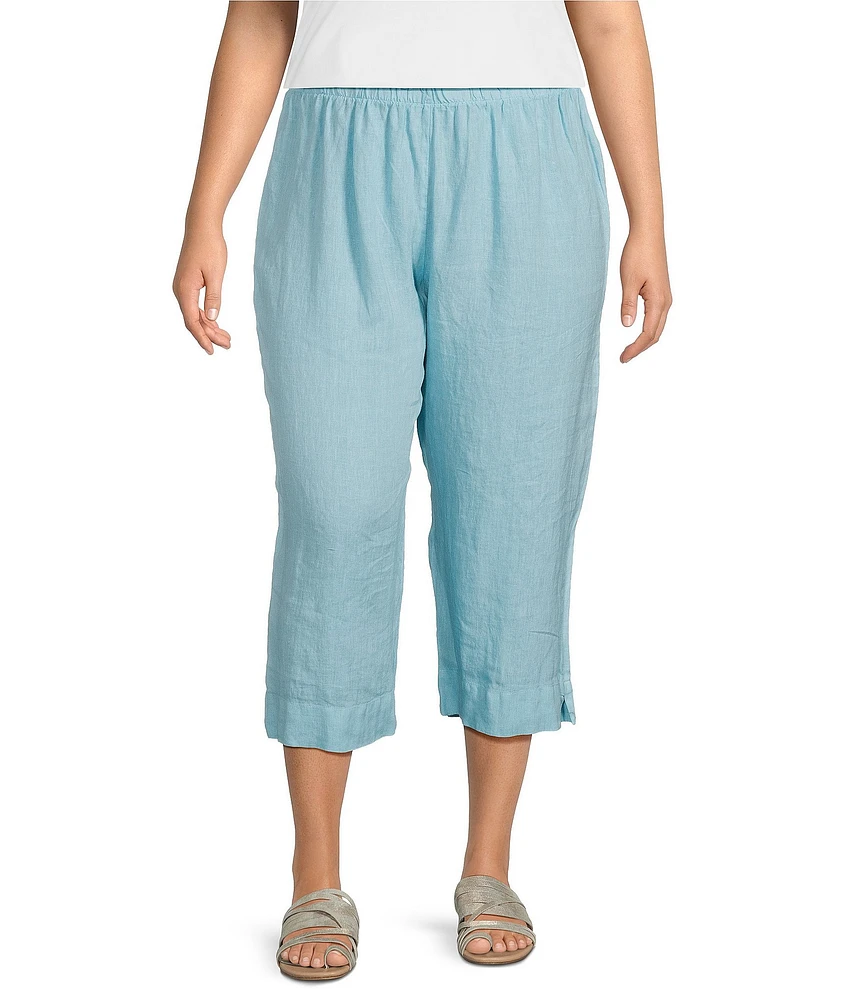 Bryn Walker Plus Size Light Linen Straight Leg Pull-On Cropped Pants