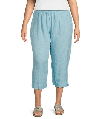 Bryn Walker Plus Size Light Linen Straight Leg Pull-On Cropped Pants