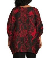 Bryn Walker Plus Size Linen Woven Garden Print Round Neck Elbow Sleeve Oversized Tunic