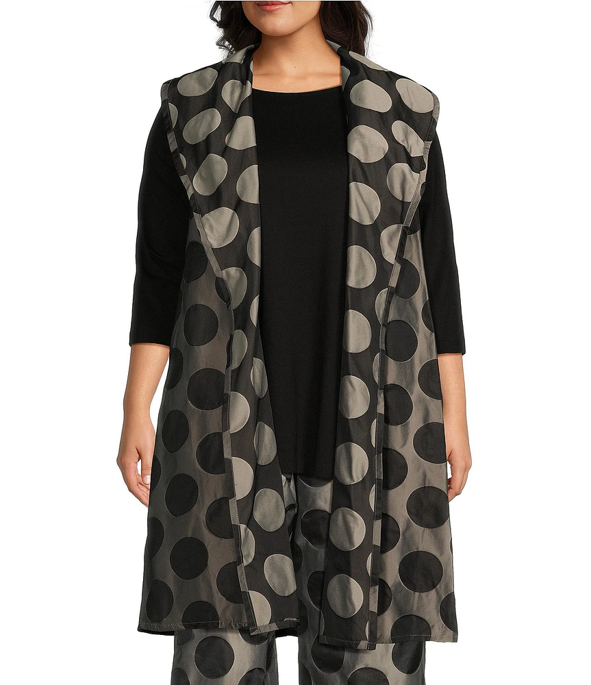 Bryn Walker Plus Size Marceline Memory Crunch Jacquard Dot Print Shawl Collar Sleeveless A-Line Vest