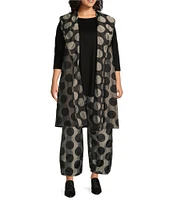 Bryn Walker Plus Size Marceline Memory Crunch Jacquard Dot Print Shawl Collar Sleeveless A-Line Vest