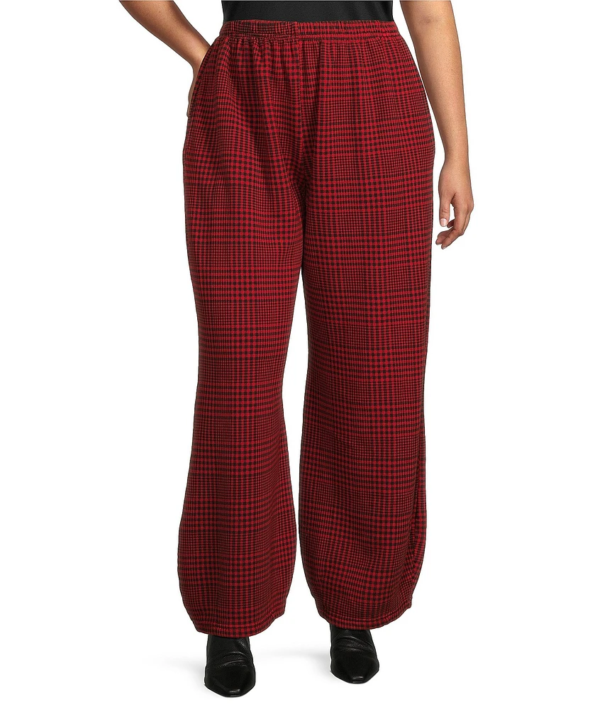 Bryn Walker Plus Size Medina Bamboo Fleece Plaid Print Lantern Tapered Wide Leg Pants