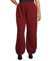 Bryn Walker Plus Size Medina Bamboo Fleece Plaid Print Lantern Tapered Wide Leg Pants