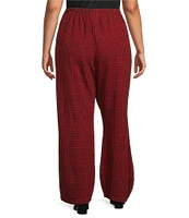 Bryn Walker Plus Size Medina Bamboo Fleece Plaid Print Lantern Tapered Wide Leg Pants