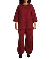 Bryn Walker Plus Size Medina Bamboo Fleece Plaid Print Lantern Tapered Wide Leg Pants