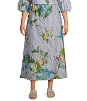 Bryn Walker Plus Size Memory Crunch Taffeta Bias Printed A-Line Pull-On Coordinating Skirt