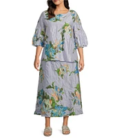 Bryn Walker Plus Size Memory Crunch Taffeta Bias Printed A-Line Pull-On Coordinating Skirt
