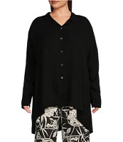 Bryn Walker Plus Size Mirren Rayon Crepe Collar Neck Long Sleeve Button Front Top