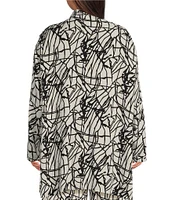 Bryn Walker Plus Size Mirren Rayon Crepe Netta Print Collar Neck Long Sleeve Button Front Top