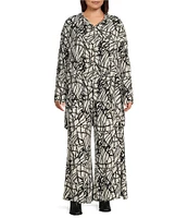 Bryn Walker Plus Size Mirren Rayon Crepe Netta Print Collar Neck Long Sleeve Button Front Top