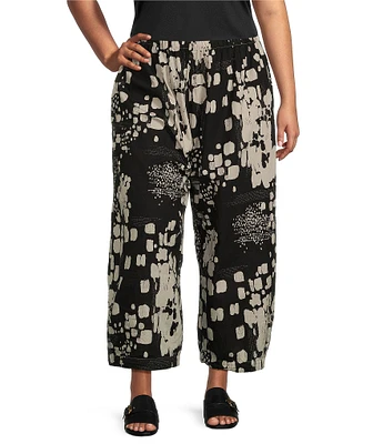 Bryn Walker Plus Size Organic Cotton Poplin Printed Wide-Leg Cropped Pull-On Pants