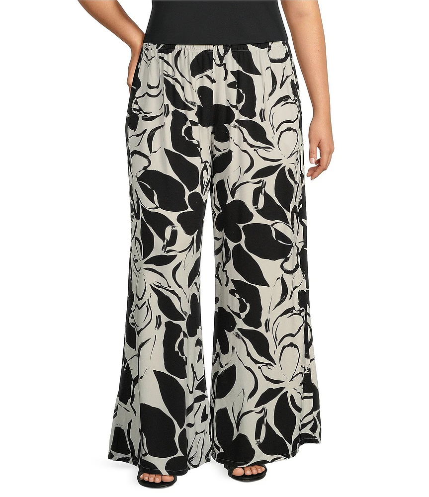 Bryn Walker Plus Size Osca Flower Petal Print Wide Leg Pull-On Pants
