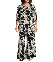 Bryn Walker Plus Size Osca Flower Petal Print Wide Leg Pull-On Pants