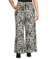 Bryn Walker Plus Size Osca Netta Print Rayon Crepe Elastic Waist Wide Leg Pants