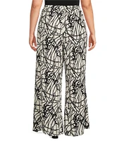 Bryn Walker Plus Size Osca Netta Print Rayon Crepe Elastic Waist Wide Leg Pants