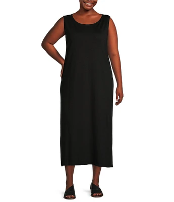 Bryn Walker Plus Size Piers Stretch Modal Ponte Scoop Neck Sleeveless Midi Shift Dress