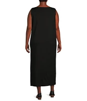 Bryn Walker Plus Size Piers Stretch Modal Ponte Scoop Neck Sleeveless Midi Shift Dress