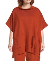 Bryn Walker Plus Size Pip Bamboo Fleece Mock Neck Cap Sleeve Oversized Poncho