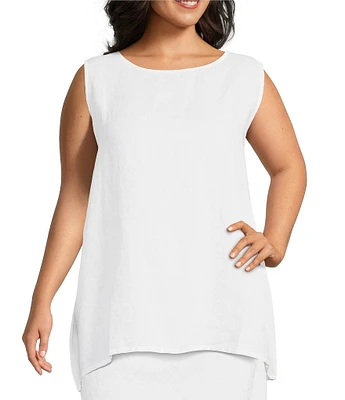 Bryn Walker Plus Size Pira Light Linen Round Neck Sleeveless Tank